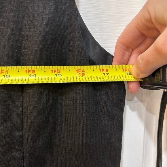 Women's 100% Linen Little Black Dress Sleeveless Ruffle V-Neck LBD Zip Back Sz 8 - Picture 8 of 8